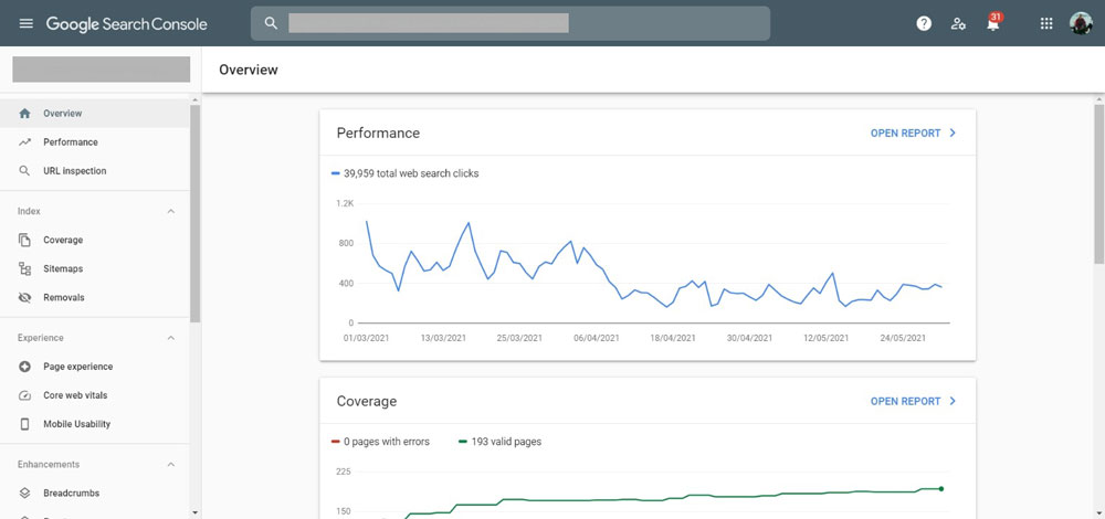 Google Search Console Dashboard