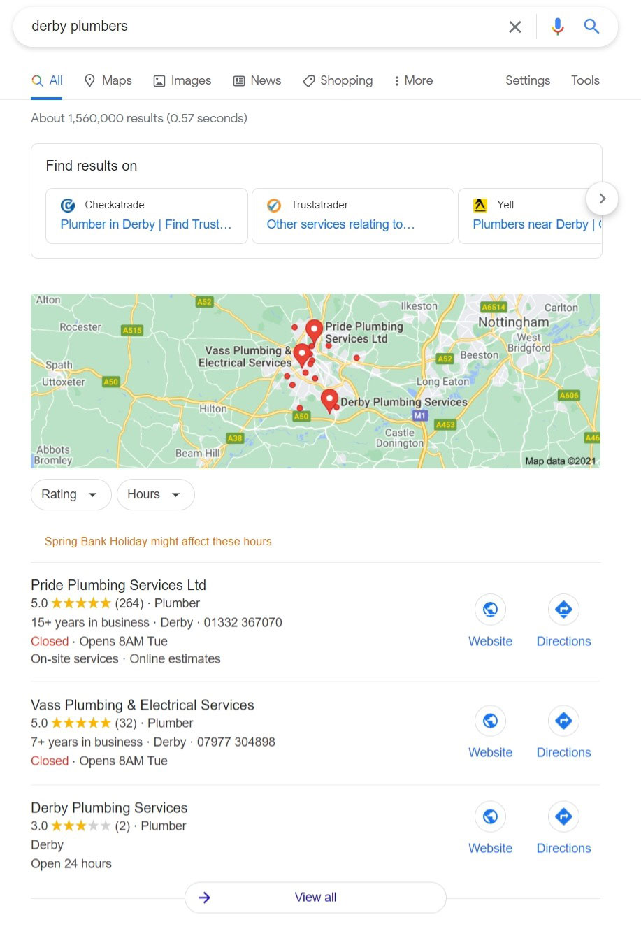 Local business reviews in the Google Map Pack