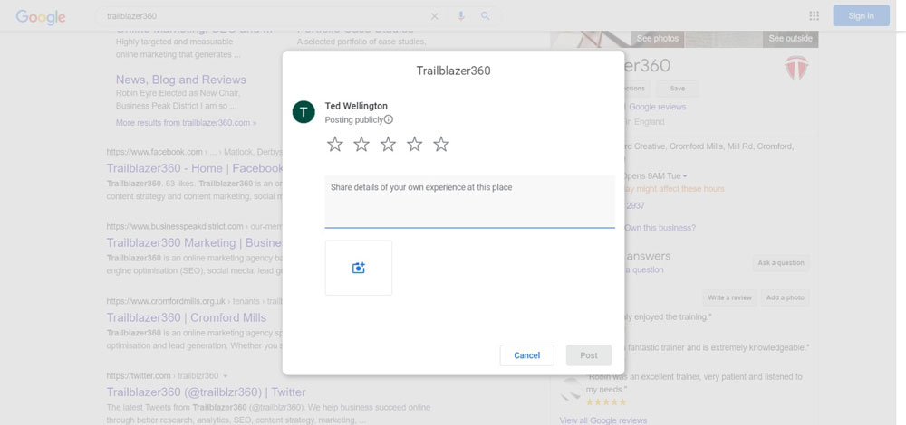Write a review on Google My Business