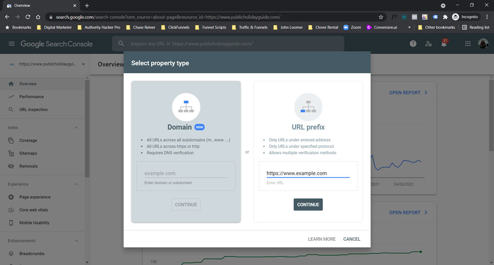Add URL prefix to Google Search Console