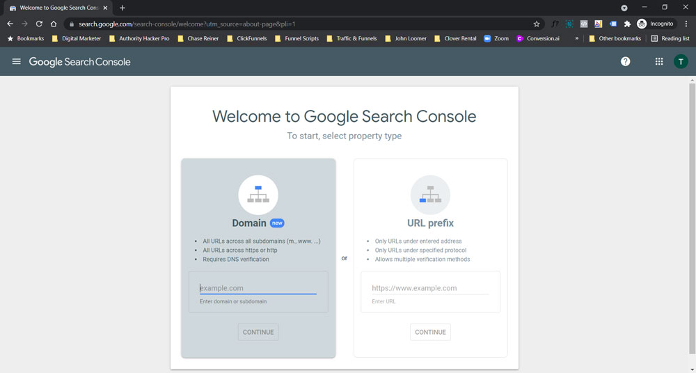 Add a website to Google Search Console