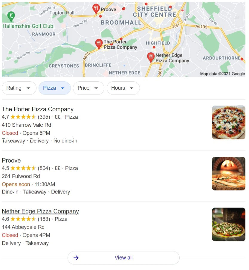 Google Maps local business results example