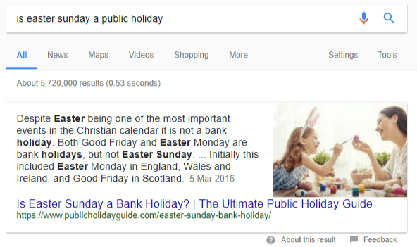 Google Search results Featured Snippet example, paragraph