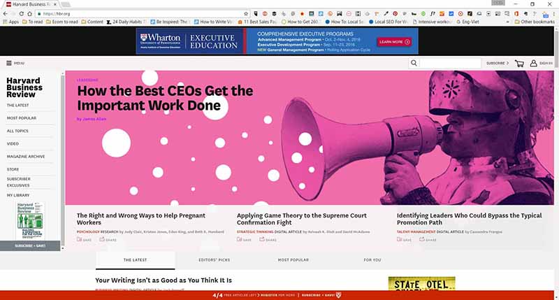 A good example of an engaging Home page: the Harvard Business Review